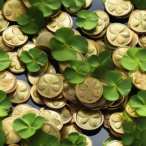 a st patrick's day pattern with a pot of gold coins, a stock photo by Noel Counihan, trending on shutterstock, incoherents, stockphoto, repeating pattern, stock photo, --tile --ar 1:1 --s 250