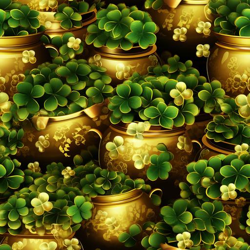a st patrick's day pattern with a pot of gold coins, a stock photo by Noel Counihan, trending on shutterstock, incoherents, stockphoto, repeating pattern, stock photo, --tile --ar 1:1