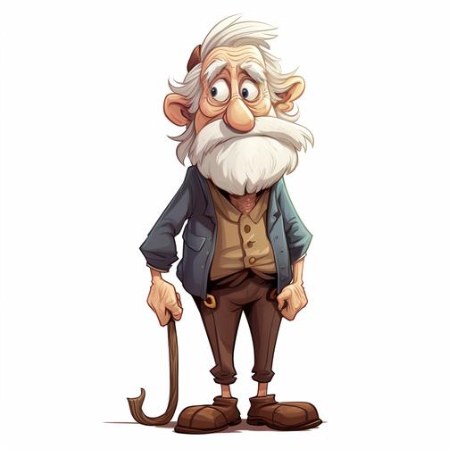 a standing old man, in Diseny cartoon style, white background
