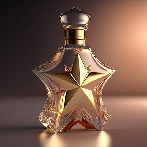 a star-shaped perfume man bottle blender render,HDR10,ultra detailed, ultra realistic studio lighting, tracing reflections-testp