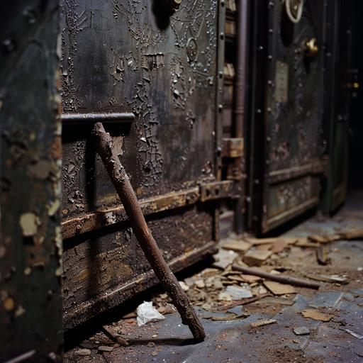 a stick on the floor of a ransacked bank vault