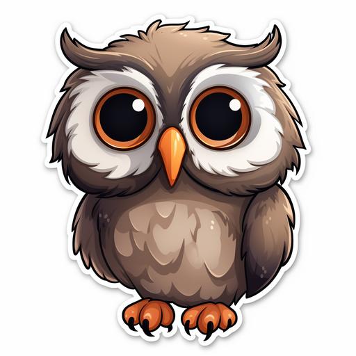 a sticker of an owl with big, round eyes and fluffy feathers striking a playful pose to capture their cuteness.