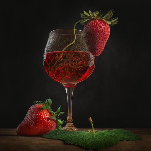 a strawberry drinking a glass of wine --s 250