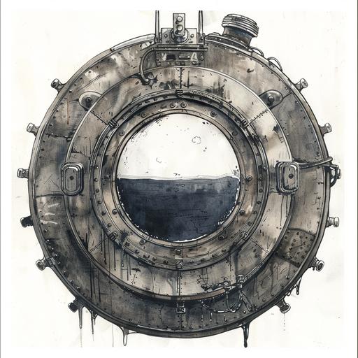 a submarine window drawn like a sketch, on white background