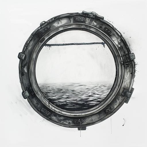 a submarine window drawn like a sketch, on white background