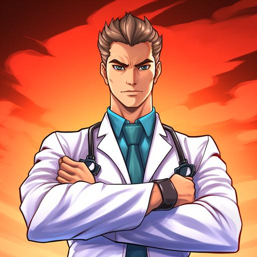 a super strong doctor in a japanese anime style poster