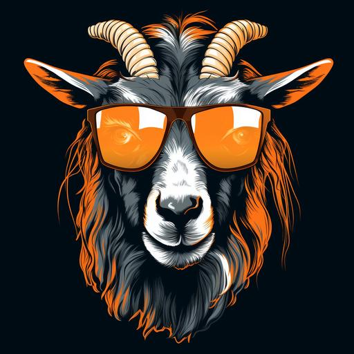a t-shirt vector of a cartoon goat head wearing sunglasses