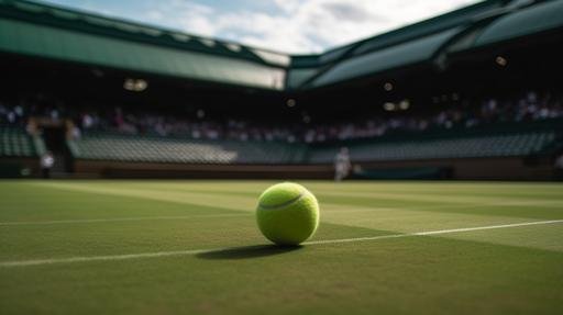 a tennis ball flying straight back to you at speed at wimbledon center court --ar 16:9 --v 5.0 --s 250