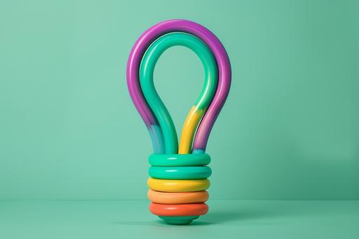 a thick colorful plastic tube shaping the outline of a light bulb, light mint green background --ar 3:2