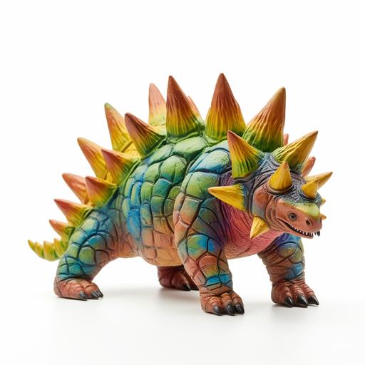 a toy stegosaurus on white background