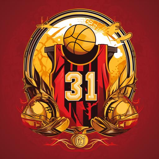 a tshirt design with colors red and gold with a basketball jersey 13