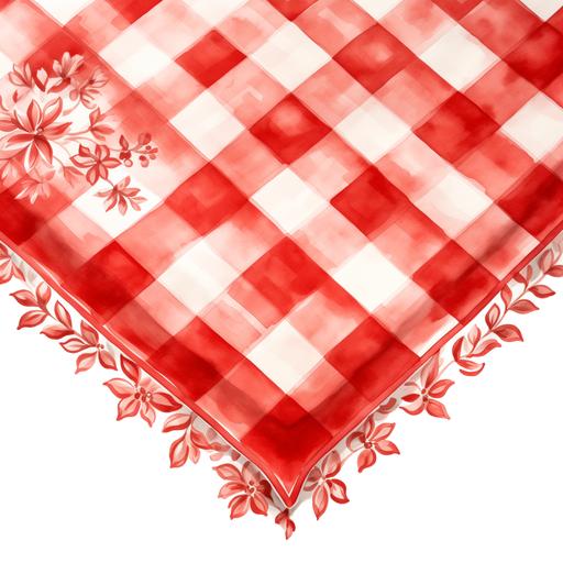 a typical red and white tablecloth pattern. rendered in watercolor