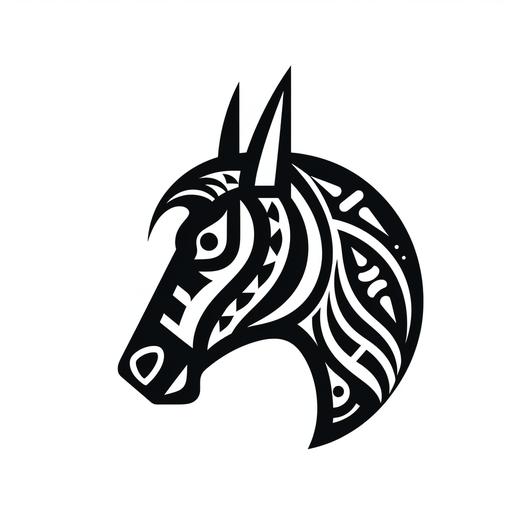 a unicorn in tribal art, two tone black and white, traditional Native American, logo art, symmetrical, simple, bold, logo, icon, silhouette, geometric, native, simple design, logo --v 5 --q 0.5