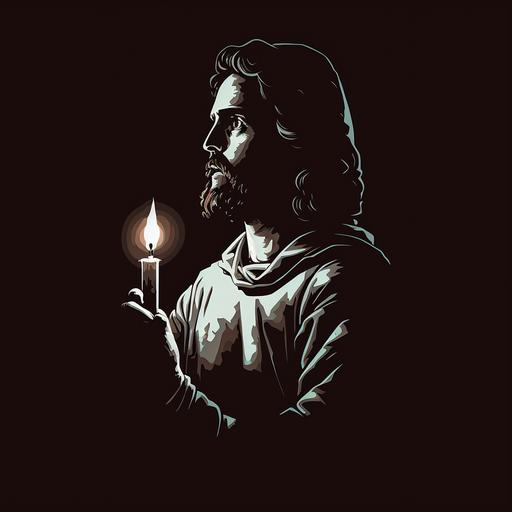 a vector of jesus holding a candle in the darkness, the picture needs to be a 3d sticker