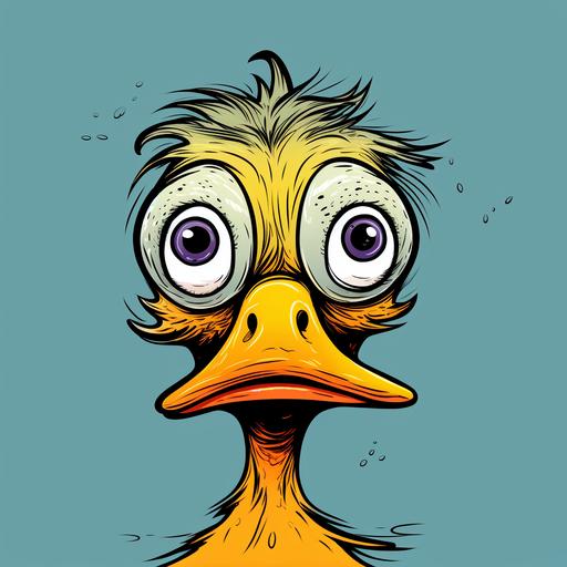 a very simple duck with creepy eyes line drawing colored