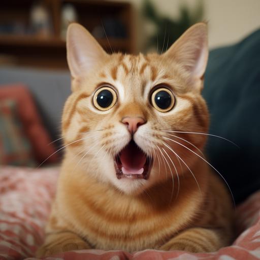 a very surprised cat looking at the camera 8k