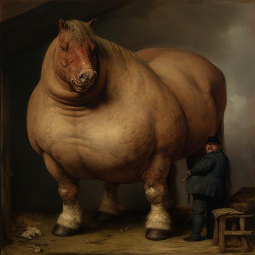 a victorian oil painting of an obese horse