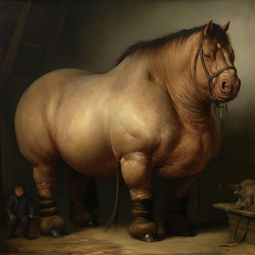 a victorian oil painting of an obese horse