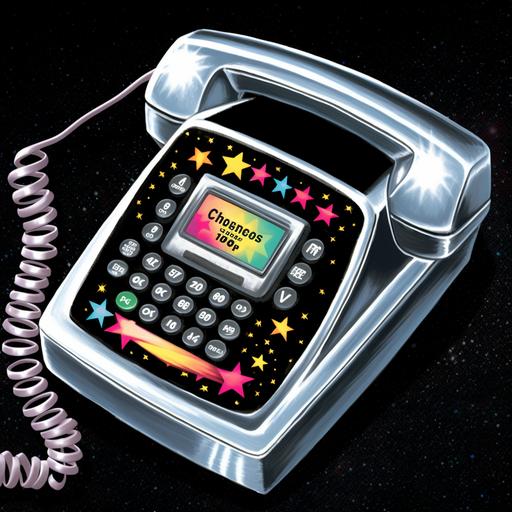 a vintage chrome 80s phone on a black background, in the style of 1980s album cover, star glares --v 5.2 --q 2 --s 250 --c 10 --weird 320