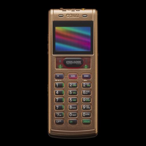 a vintage chrome 90s cell phone on a black background, vhs aesthetic, technicolor, in the style of 1980s album cover --v 5.2 --q 3 --s 333 --c 33 --weird 333