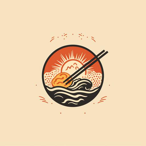 a warm and friendly Japanese ramen logo, incorporating the shop name, chopsticks, and noodles: Style: Use a simple and warm design style, blending traditional Japanese elements. Colors: I recommend using warm tones such as light orange or beige, as these colors can convey a sense of friendliness and comfort. Image: Combine the imagery of chopsticks and noodles. You can consider using a pair of crossed chopsticks with a bundle or bowl of noodles in the middle. Add a small and simple smiling face above or below the chopsticks to enhance the sense of friendliness.