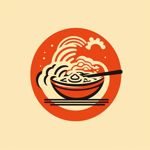 a warm and friendly Japanese ramen logo, incorporating the shop name, chopsticks, and noodles: Style: Use a simple and warm design style, blending traditional Japanese elements. Colors: I recommend using warm tones such as light orange or beige, as these colors can convey a sense of friendliness and comfort. Image: Combine the imagery of chopsticks and noodles. You can consider using a pair of crossed chopsticks with a bundle or bowl of noodles in the middle. Add a small and simple smiling face above or below the chopsticks to enhance the sense of friendliness.