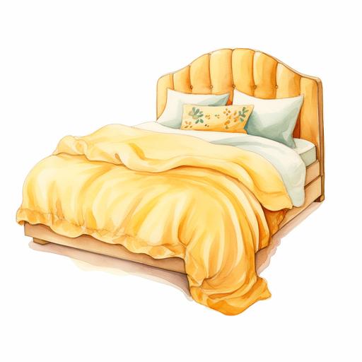 a watercolor illustration of a cute bed in white background