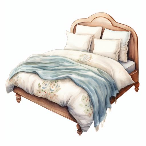 a watercolor illustration of a cute bed in white background