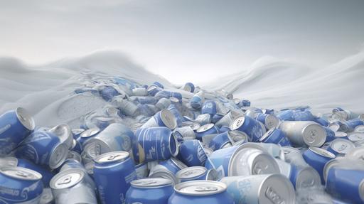 a wave of mostly blue, with some white, beer cans crashes into another wave of mostly white, with some blue, beer cans. hyper realistic --ar 16:9 --v 5
