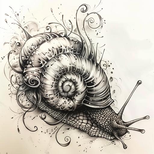 a whimsical snail tattoo sketch drawing design