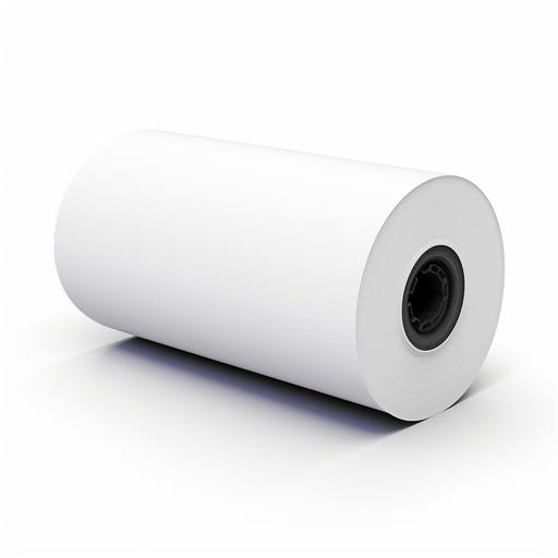 a white Thermal paper rolls 3 1-8 x 230 With solid tube black core