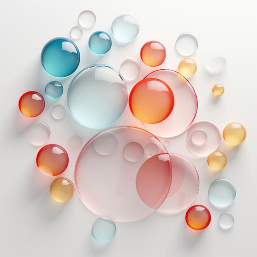 a white background grid of circles and some realistic spheres with different colors