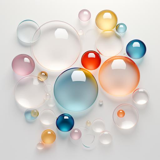 a white background grid of circles and some realistic spheres with different colors