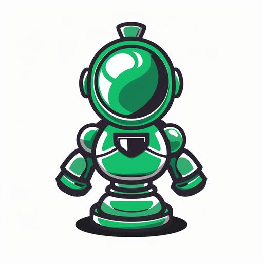 a white background with a green chess pawn character wearing diving gear looking determined like a super hero in the style of a twitch streamer logo
