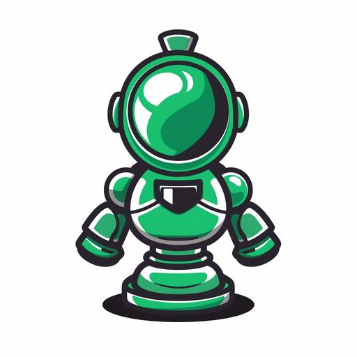 a white background with a green chess pawn character wearing diving gear looking determined like a super hero in the style of a twitch streamer logo --v 6.0