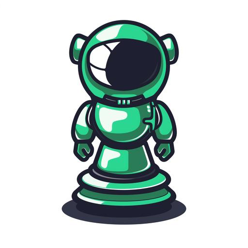 a white background with a green chess pawn character wearing diving gear looking determined like a super hero in the style of a twitch streamer logo --v 6.0