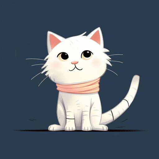 a white cat with a bandage on its tail cartoon inspired by this picture