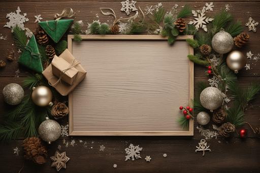 a white envelope with christmas decorations on a wooden plank, in the style of uhd image, toyen, comfycore, артур скижали-вейс, deconstructed objects, dark beige and green, rudolph belarski --ar 128:85