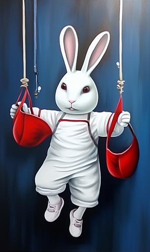 a white rabbit with elytra::3 follows the red sidewalk chalk line --ar 3:5 --stylize 535 --weird 653 --v 5.2