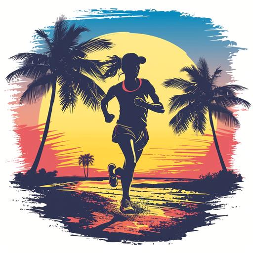 a woman running on the beach, in running clothes, vector image, colorful, Florida, t-shirt logo --v 6.0