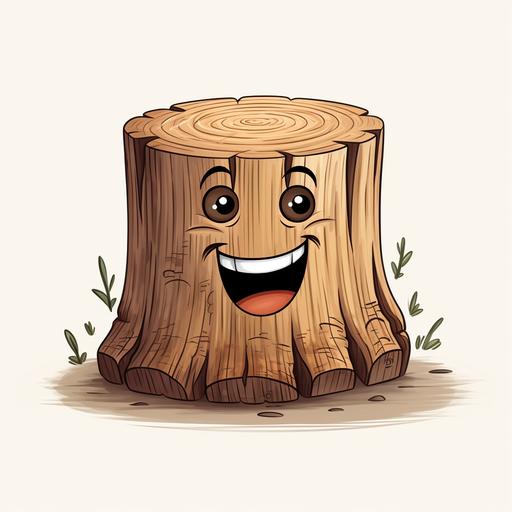 a wooden stump with a happy face cartoon style