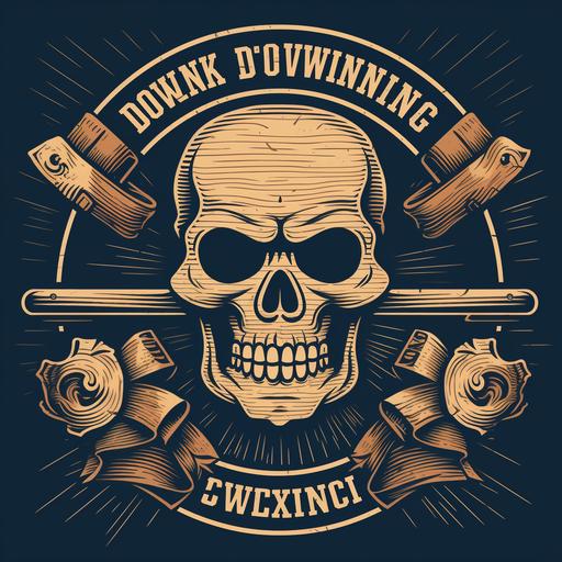 a woodworking conference logo using a skull with a bowtie and a square and power saw