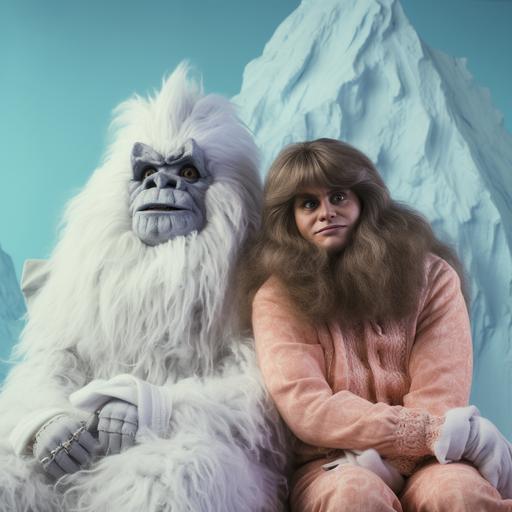 a yeti starring in a romcom, in the style of 70s TV, retro, odd couple