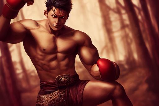 a young and handsome male fighter, manly, fantasy novelistic style art, anatomically correct, full body picture, anime boy style, muscular, attractive, UHD, --test --upbeta --creative --ar 1920:1080