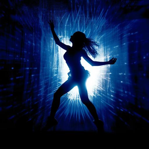a young girl dancing in a night club, silhouette, the girl is having so much fun dancing on her own