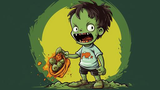 a zombie eating a shirt cartoon style for little kids --ar 16:9