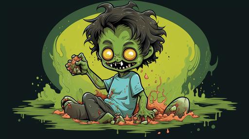 a zombie eating a shirt cartoon style for little kids --ar 16:9