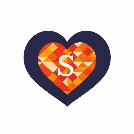 [a63667b8a] A trading company logo with the letter S in orange and a small heart-shaped pattern attached. --v 5.2 --ar 1:1 --c 0 --style raw