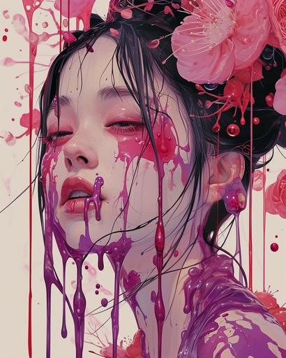 aapi Chalcedonypunk, Violet Sakura maiden splashed and dripping with Violet purple slime --ar 8:10 --v 6.0