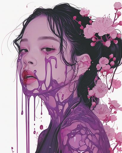 aapi Chalcedonypunk, Violet Sakura maiden splashed and dripping with Violet purple slime --ar 8:10 --v 6.0